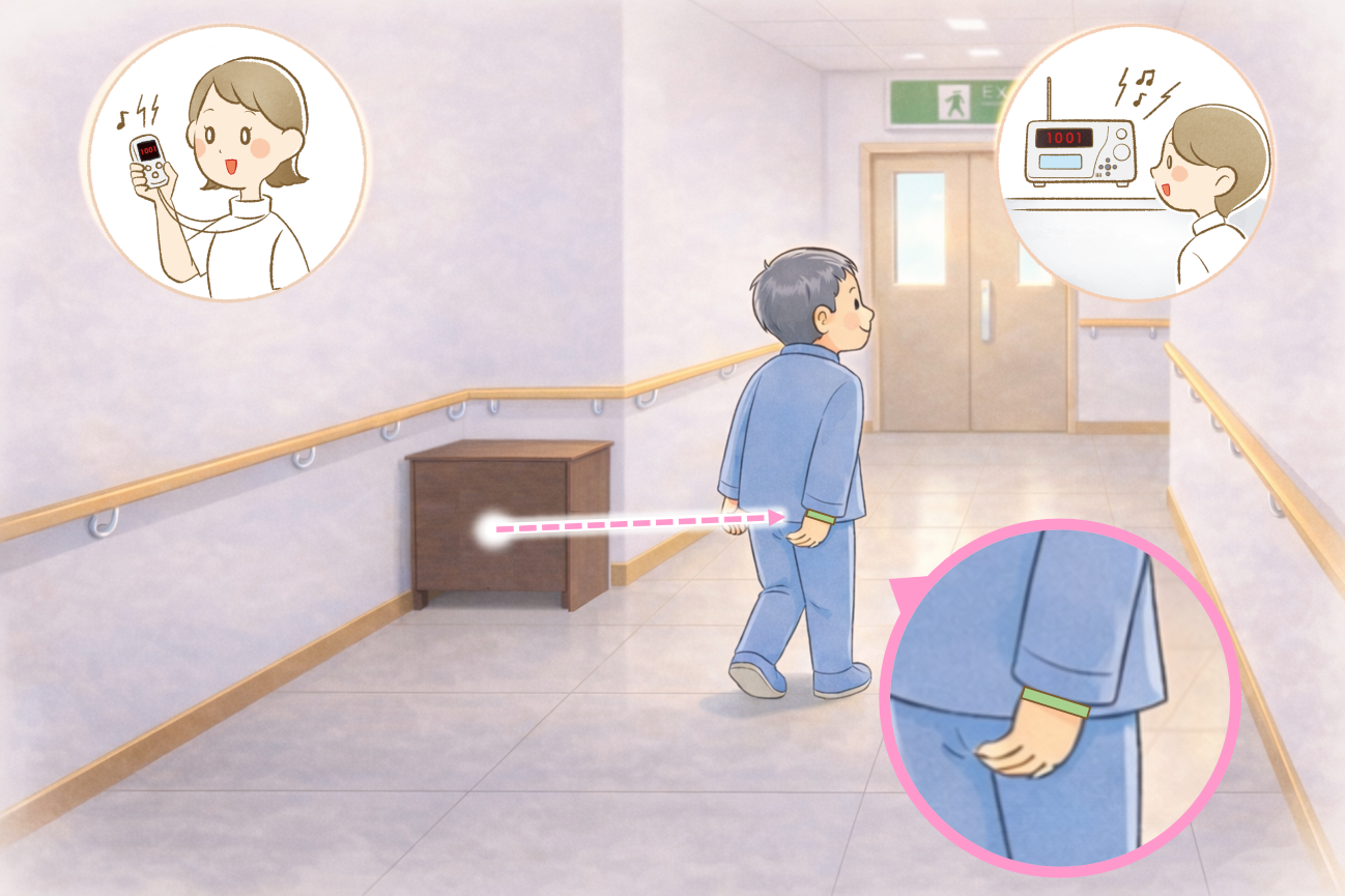 リストバンドに穴あきタグを装着！特定対象者の徘徊をキャッチ！